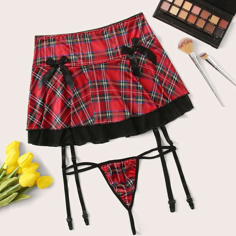 

Tartan Garter Skirt With Thong, Multicolor