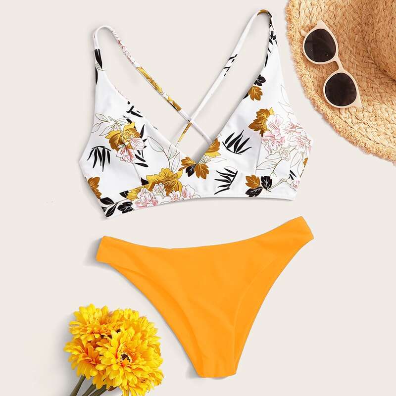 

Floral Tie Back Bikini Swimsuit, Multicolor