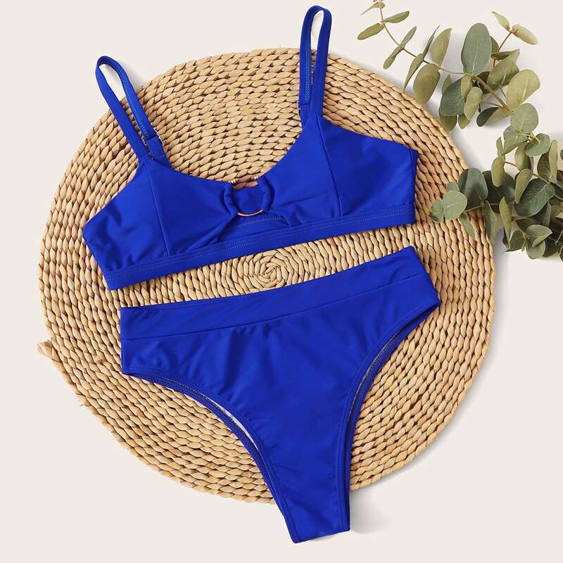 

Cutout Ring Linked High Waisted Bikini Swimsuit, Blue
