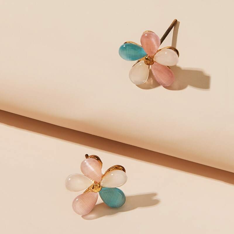 

1pair Colorful Flower Stud Earrings, Multicolor