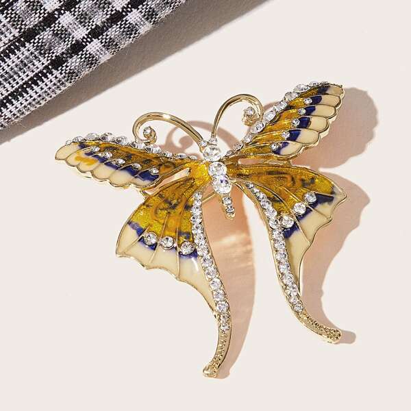 

1pc Rhinestone Engraved Butterfly Shaped Brooch, Multicolor