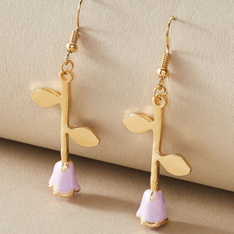 

1pair Rose Decor Drop Earrings, Gold