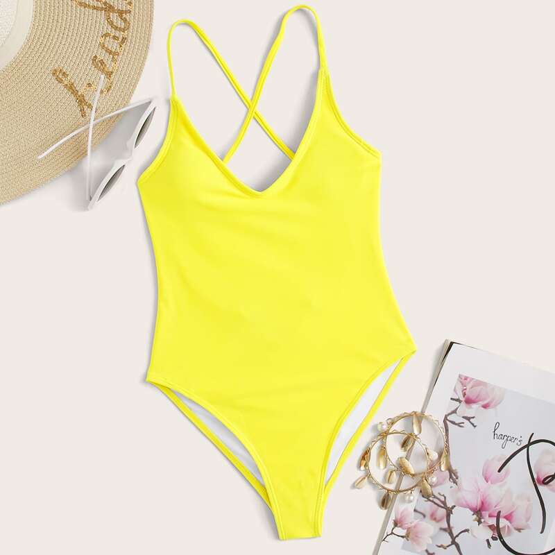 

Tie Back One Piece Swimsuit, Yellow bright