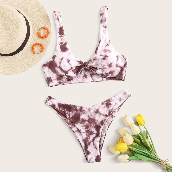 

Tie Dye High Leg Bikini Swimsuit, Multicolor