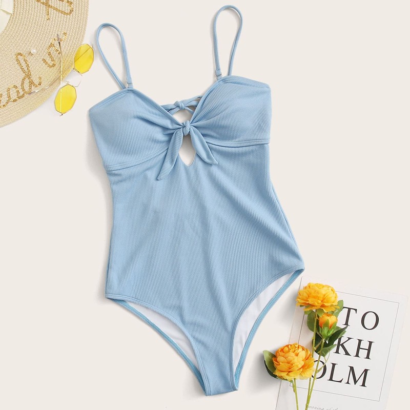 

Tie Front One Piece Swimsuit, Blue