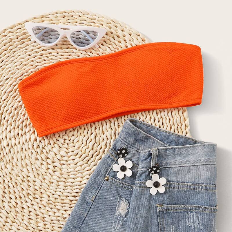 

Neon Orange Bandeau Bikini Top, Orange bright