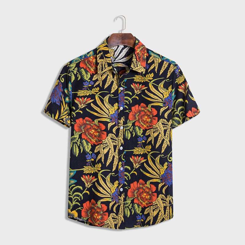 

Guys Floral Print Button Through Shirt, Multicolor
