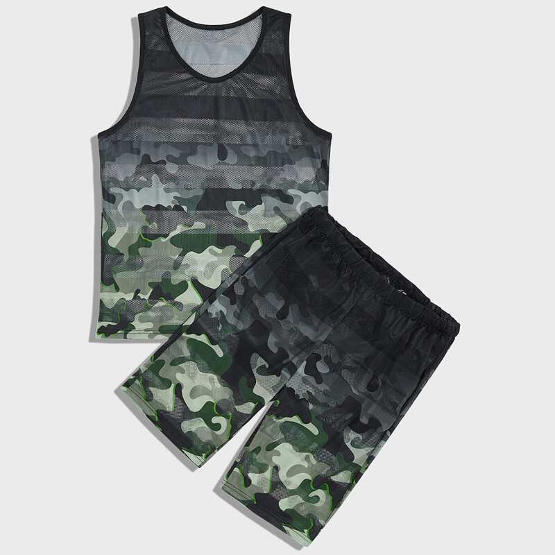 

Guys Camo Print Tank Top With Shorts, Multicolor