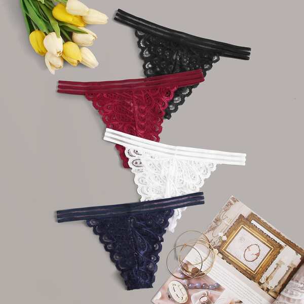 

4pack Floral Lace Thong Panty Set, Multicolor