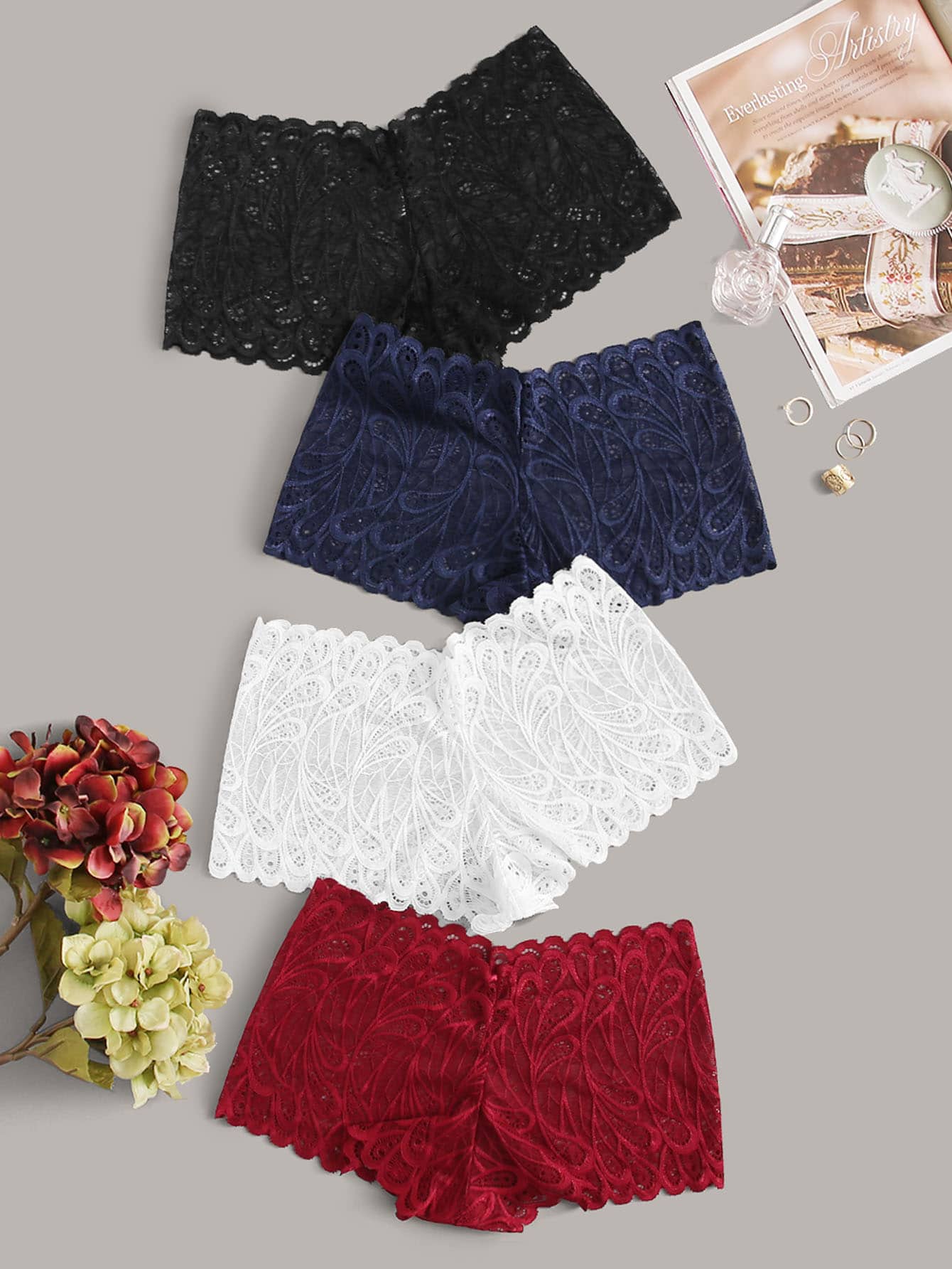 4pack Lace High Waist Lingerie Panty Set - Multicolor - View 1