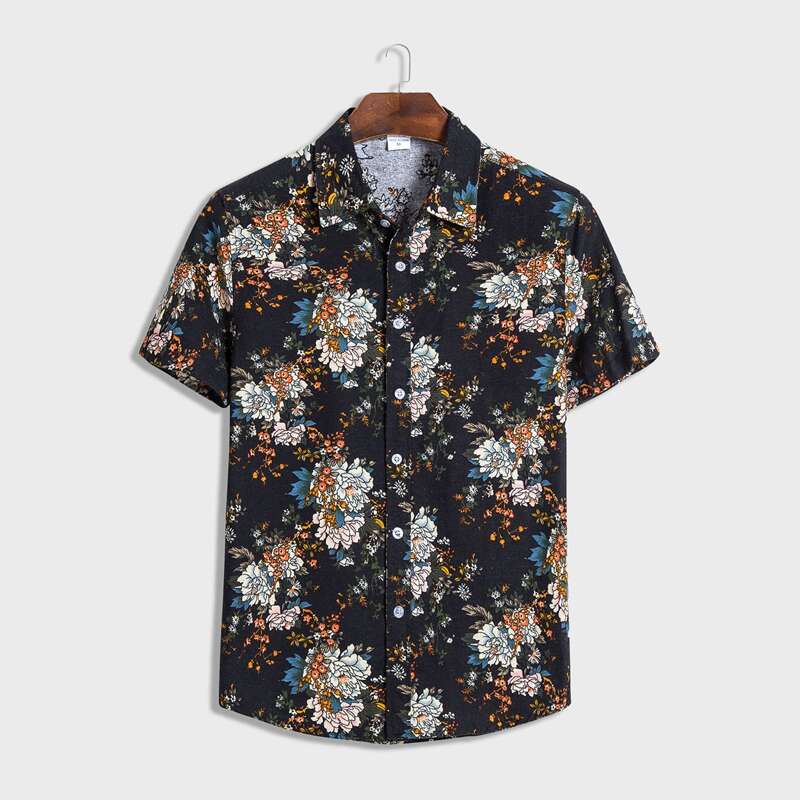 

Guys Floral Print Button Through Shirt, Multicolor