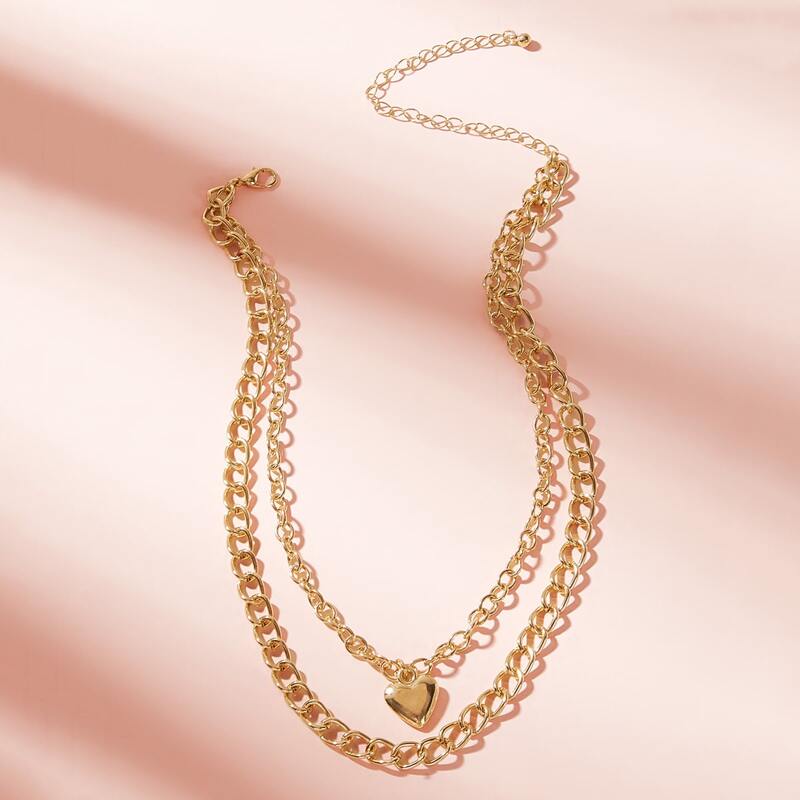 

1pc Heart Charm Layered Chain Necklace, Gold