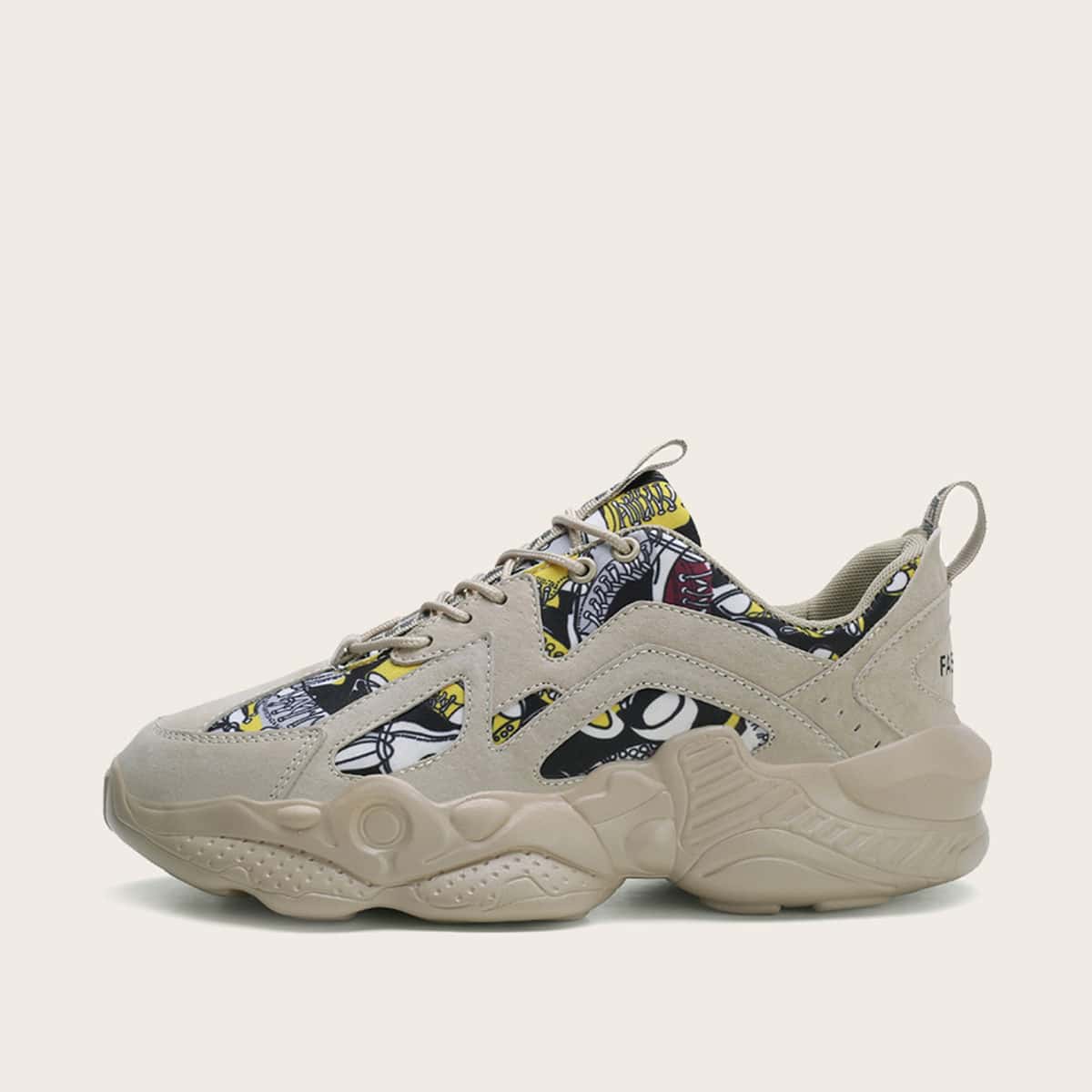 

Guys PU Panel Lace-up Chunky Sneakers, Grey