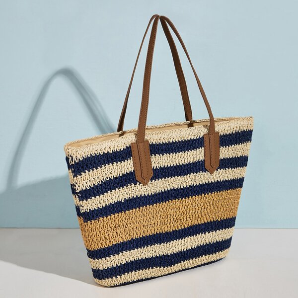 

Контрастная плетеная сумка-тоут, Многоцветный