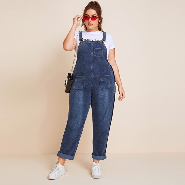 

Plus Ripped Dual Pocket Denim Overall, Blue