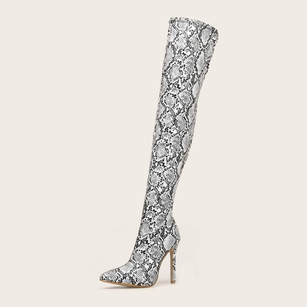 

Snakeskin Pattern Stiletto Boots, Grey