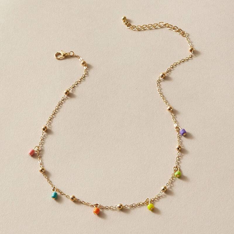 

1pc Bead Tassel Charm Necklace, Gold