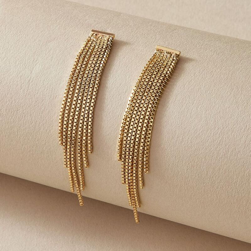 

1pair Chain Tassel Decor Drop Earrings