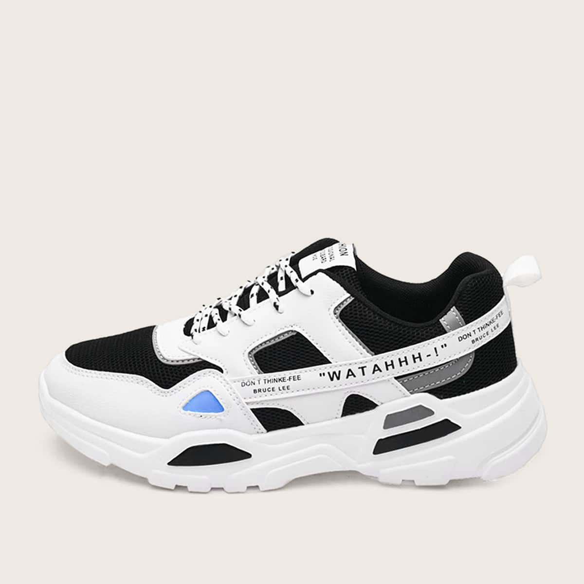 

Guys Letter Graphic PU Panel Mesh Sneakers, Black and white