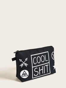 Geometric & Letter Graphic Makeup Bag - Black and White - View 3