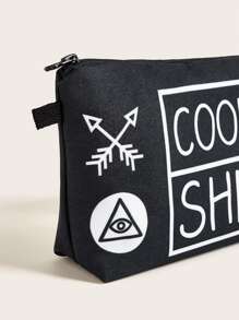 Geometric & Letter Graphic Makeup Bag - Black and White - View 4