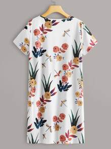 SHEIN Vestido estilo camiseta con estampado floral - Multicolor - Ver 2