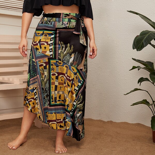 

Plus Tribal Tie Waist Cover Up, Multicolor