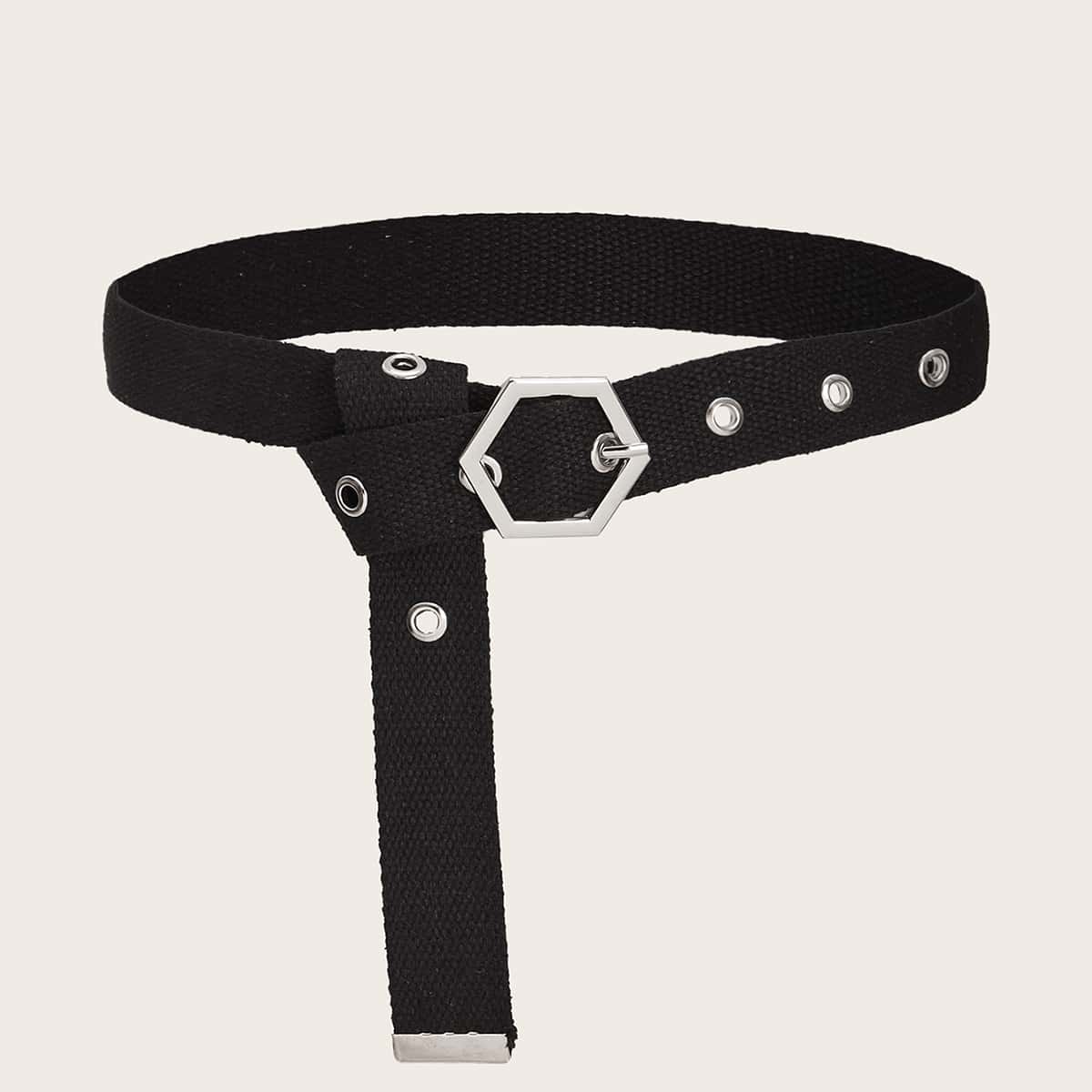 

Hexagon Shaped Buckle Tape Belt, Black