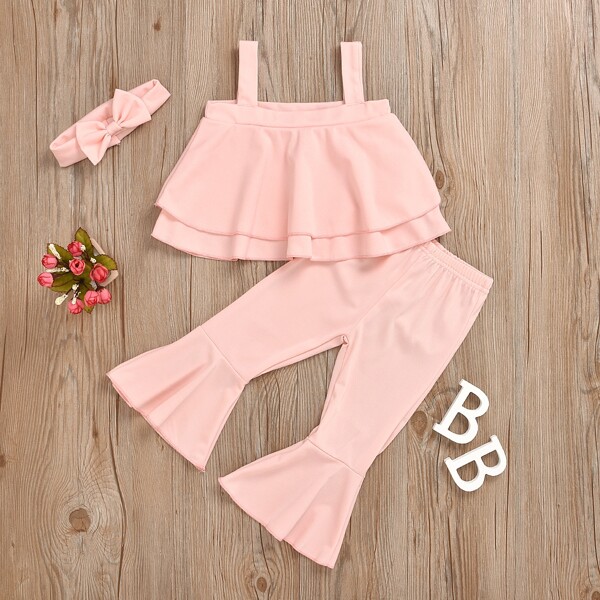 

Toddler Girls Tiered Layer Cami Top & Flare Pants & Headband, Pink