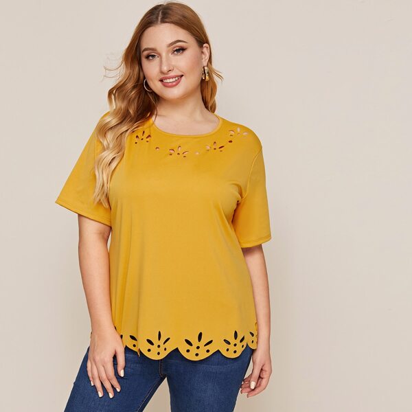 

Plus Laser Cut Scallop Tee, Yellow