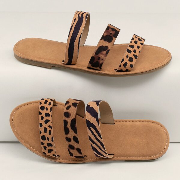 

Cheetah Print Triple Band Flat Slide Sandals, Multicolor