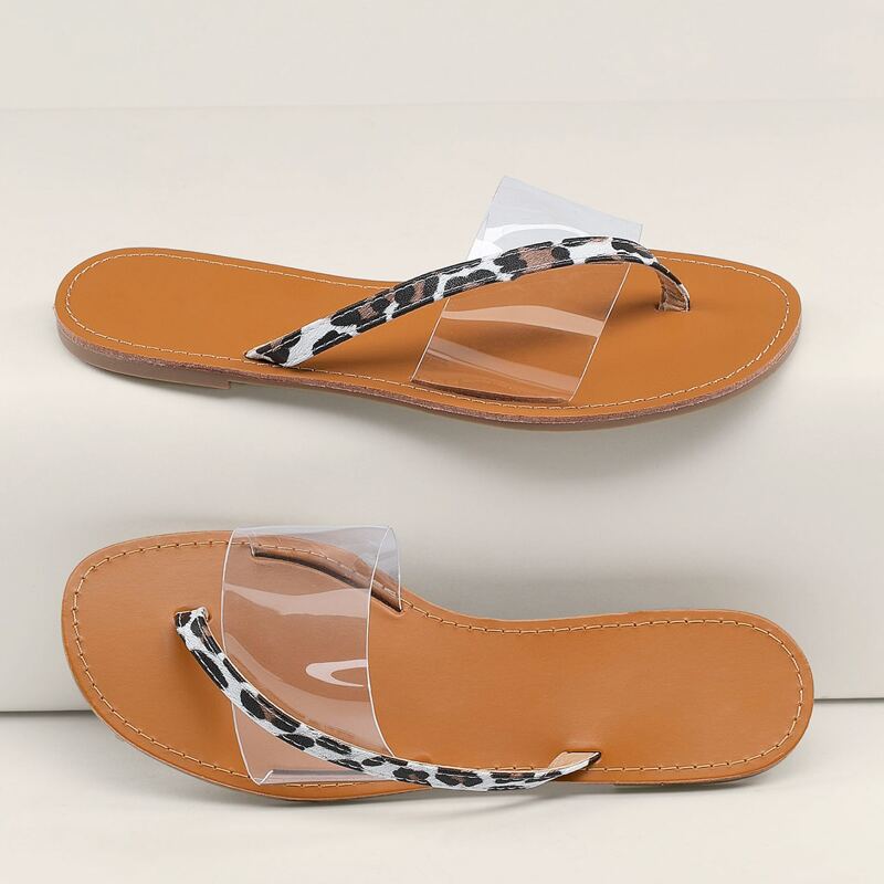 

Leopard Asymmetric PVC Band Slide Sandals, Multicolor