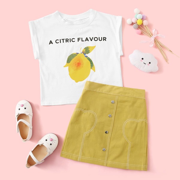 

Toddler Girls Lemon & Letter Graphic Tee With Skirt, Multicolor