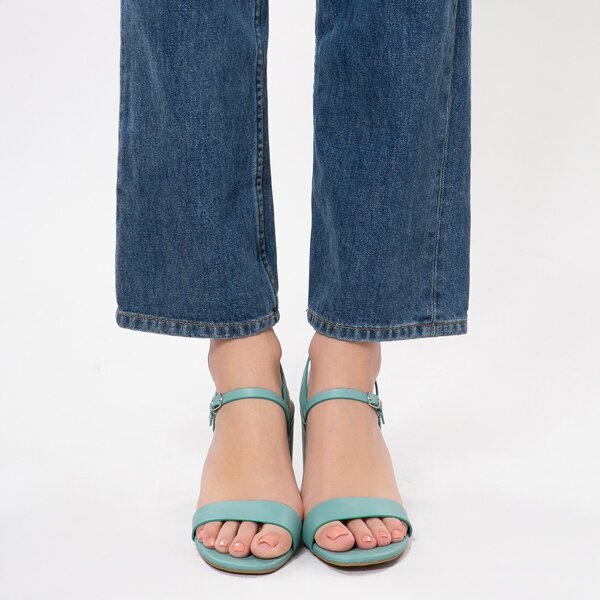 

Open Toe Ankle Strap Chunky Heel Sandals, Mint blue