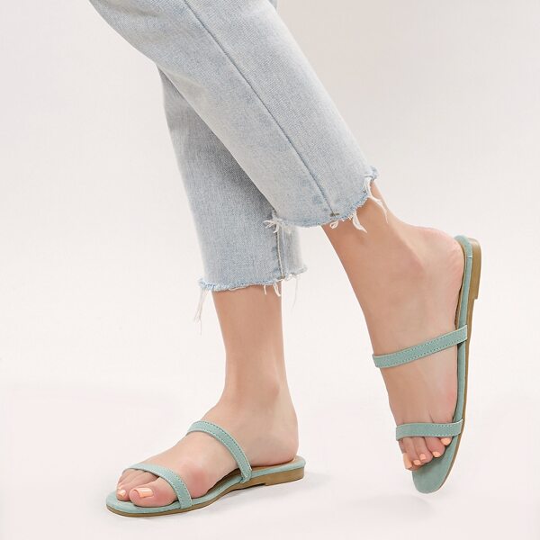 

Double Band Open Toe Flat Slide Sandals, Green