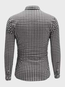 Manfinity BRENVOR Men Cotton Gingham Print Shirt, Long Sleeve Regular Work Shirt, For Boyfriend Gift, Fall, Couple Things