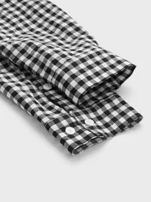 Manfinity BRENVOR Men Cotton Gingham Print Shirt, Long Sleeve Regular Work Shirt, For Boyfriend Gift, Fall, Couple Things