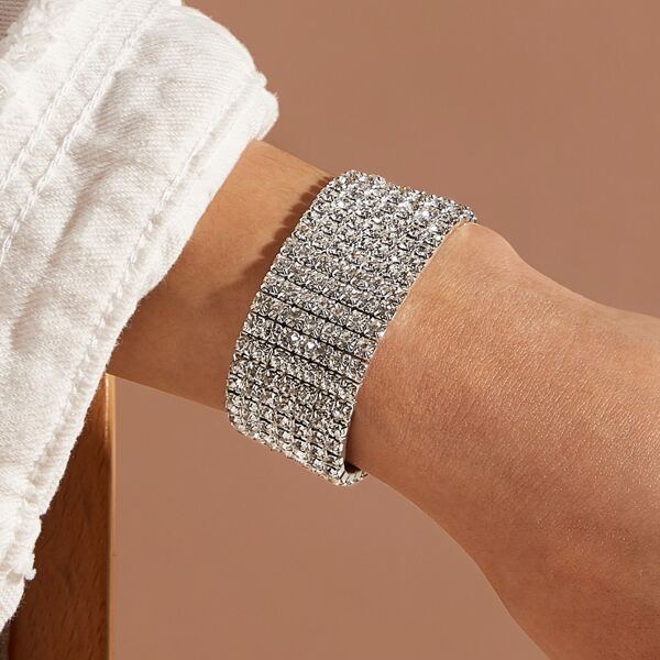 

1pc Rhinestone Engraved Bracelet, Silver