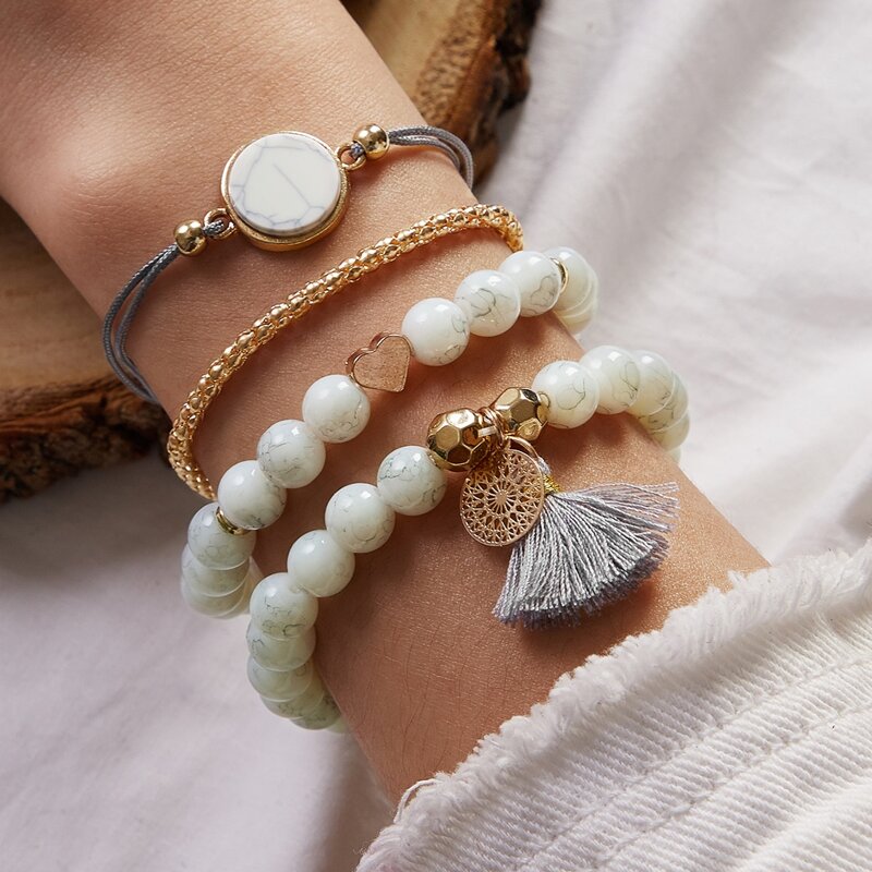 

4pack Tassel Charm Beaded Bracelet, Multicolor