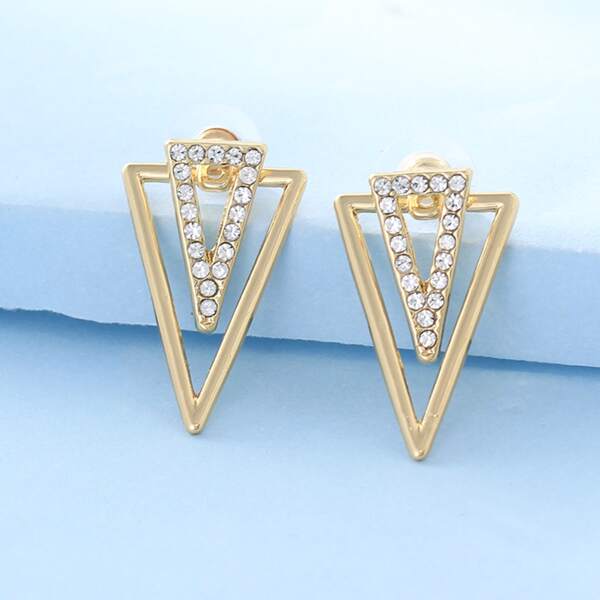 

1pair Rhinestone Decor Triangle Earrings, Gold