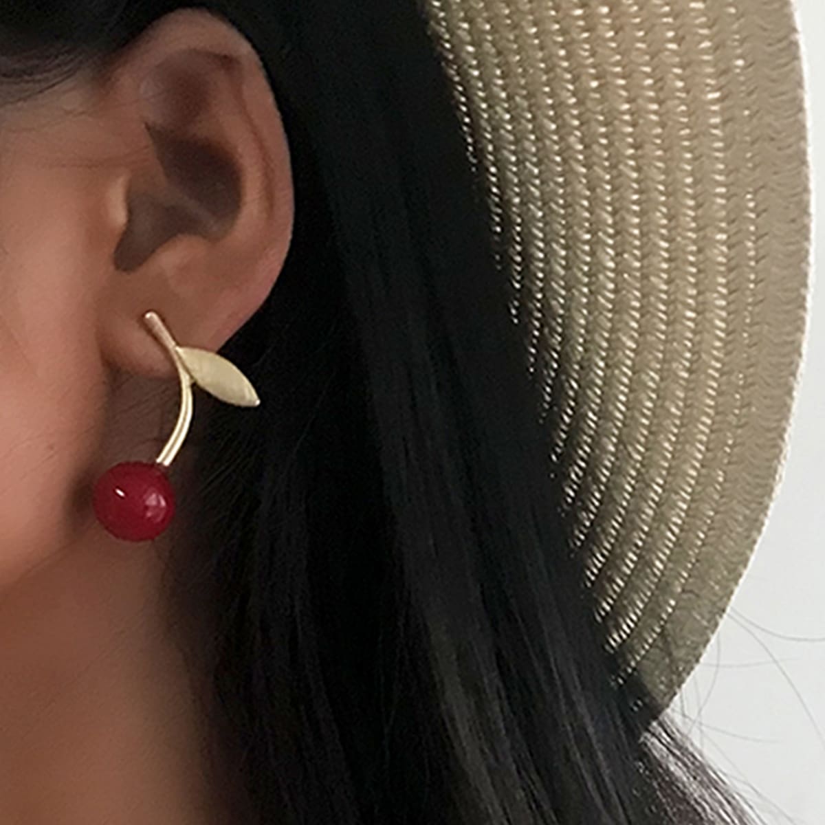 

1pair Cherry Design Stud Earrings, Red