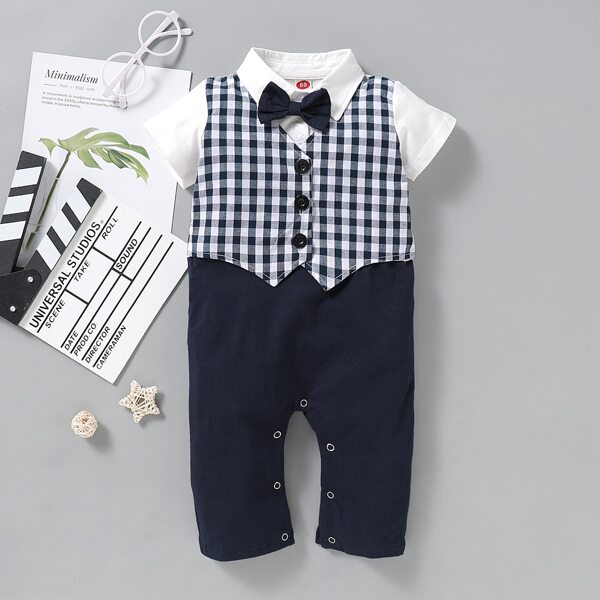 

Baby Boy 2 In 1 Gingham Tuxedo Jumpsuit, Navy