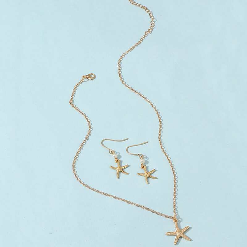 

1pc Starfish Charm Necklace & 1pair Drop Earrings