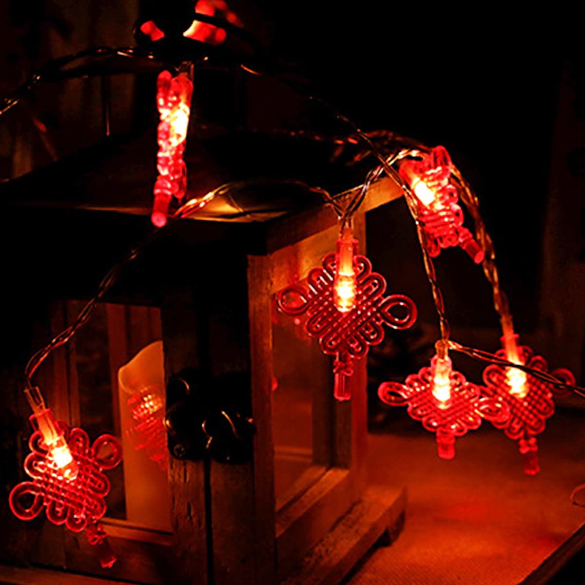 

20pcs Chinese Knot Shaped Bulb String Light, Red