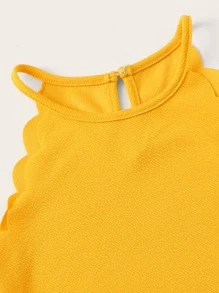 SHEIN Girls Scallop Trim Halter Dress - Yellow - View 4