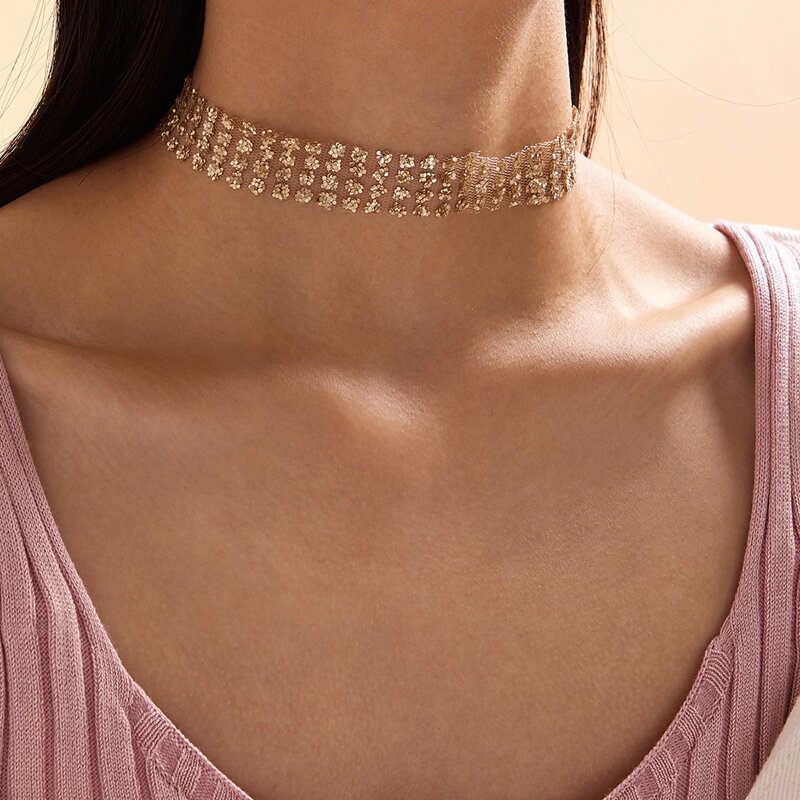 

1pc Glitter Mesh Choker, Gold