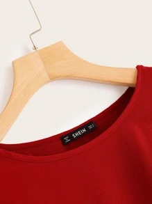 SHEIN LUNE Solid Laser Cut Scalloped Top - Red - View 4