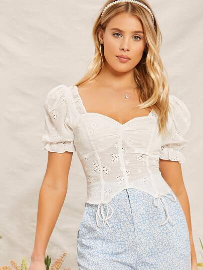 Top schiffy con diseño de nudo de manga farol