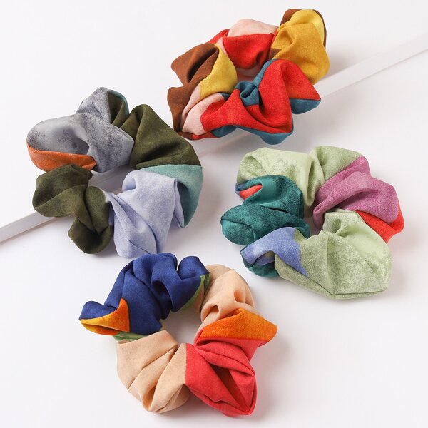 

4pcs Color Block Scrunchie, Multicolor