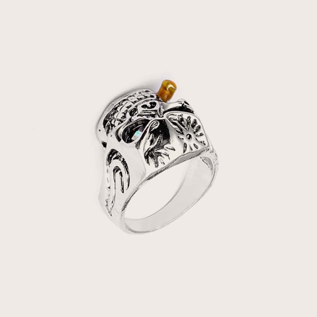 

1pc Guys Smoking Skull Design Ring, Silver